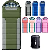 Cotton Flannel Lined Sleeping Bag for Adults Teens Kids, Cold Weather &Warm, 3 Seasons, Lightweight Compact Camping Essentials Equipment, Hiking, Outdoor, Travel