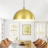 YOGIRL Gold Pendant Light, 20" Farmhouse Ceiling Light with Gold and White, Elegant Semi-Circular Shade Design, Adjustable He