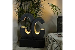 Tankana Indoor Water Fountain Modern Outdoor Floor Standing Fountain Garden with Lights,Chic Back-to-Back C-Shaped for Home Decor Yard Patio Pool Deck Porch Office Hair Salon,Gray,26.4" Tall