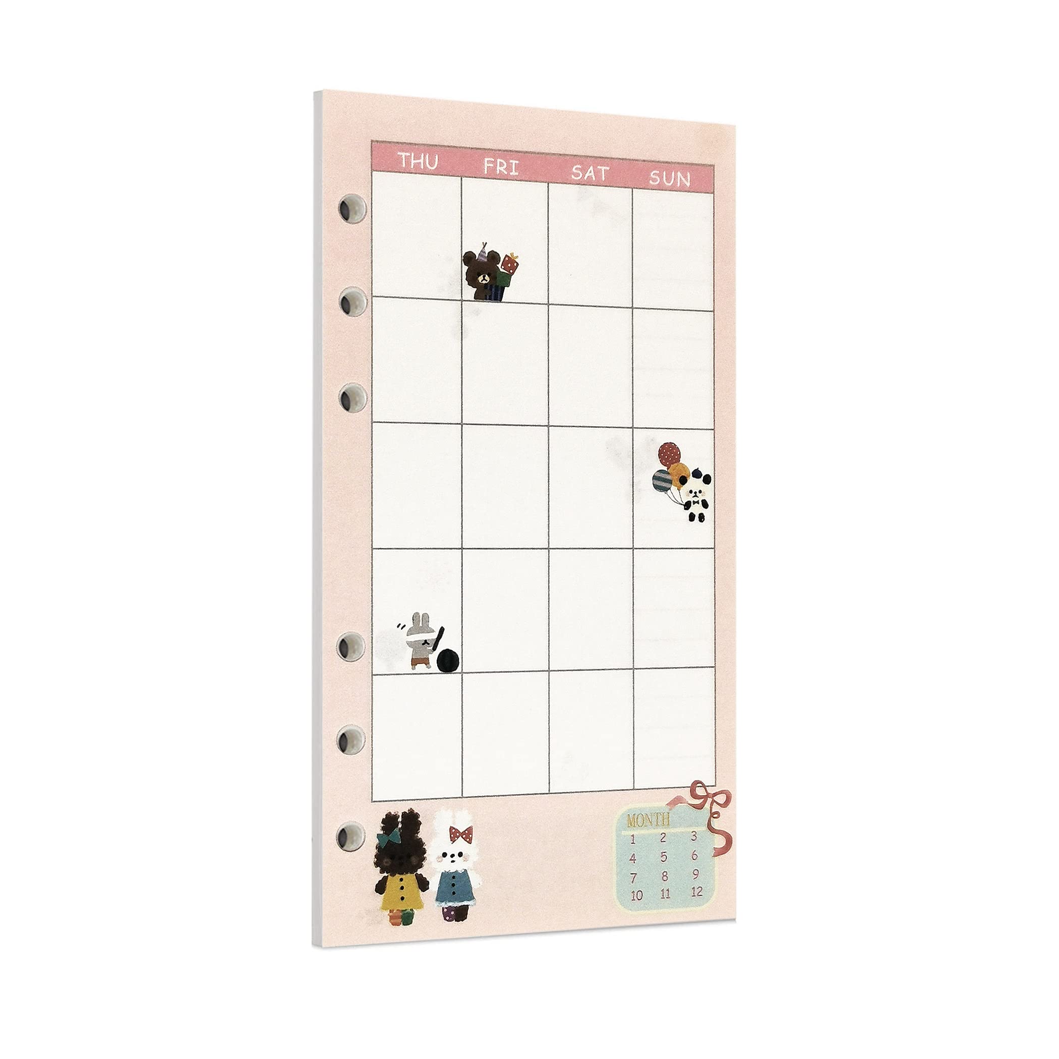 Zelten 40 Sheets 80 Pages Colorful Loose Leaf Punched Paper Refills Paper for 6 Hole Binder Personal Organizer Diary Notebook Refillable Planner (A6, Bunny Monthly Planner)