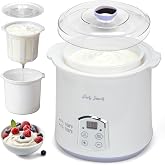 Party Dessert Electric Greek Yogurt Maker Machine with Strainer, Automatic Yogurt Maker for Home Organic Yogurt, Timer Control, BPA-free PP Lid, 2 x Inner Bucket (2 Quarts)