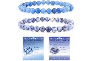 NCB 2-Piece 6mm Natural Crystal Gemstone Stretch Bracelets – ﻿Blue Aventurine, Blue Spot Handmade Reiki Energy Healing Jewelr