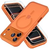 Misea Magnetic for iPhone 17 Pro Max Case Compatible with MagSafe [Military Grade Drop Protection] Full Camera Lens Protector Translucent Matte Phone Case for Women Girls 6.9 inch, Orange