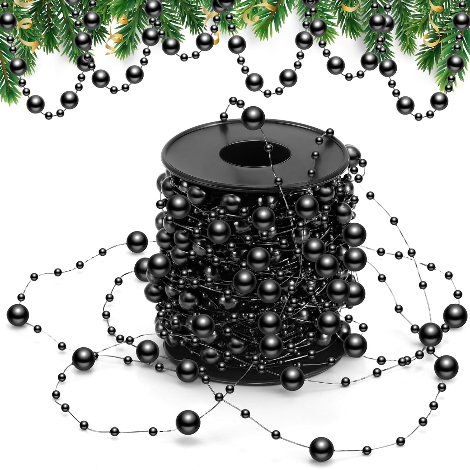 Wreaths, Garlands & Swags - Pangda 65.6 Feet Christmas Tree Beads Garland Plastic Pearl Strands Chain for Christmas Wedding Decoration (Black)