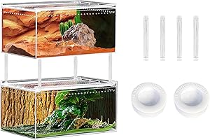 【No Assembly】 2PCS Reptile Tank Enclosure with Magnetic Button.8" * 6" * 4" Transparent Reptile Cage, Mini Amphibians for Bug