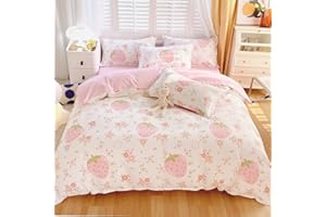 MILANKET 3pcs Cute Strawberry Duvet Cover Queen Size for Kids Girls Bedding Set Christmas Rabbit Pink Bedroom Decor Microfiber 1 Duvet Cover 2 Pillow Shams