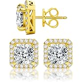 Delzzad Radiant Cut Moissanite Stud Earrings For Men Women D Color VVS1 Lab Created Diamond Earrings Promise Birthday Christmas Gift