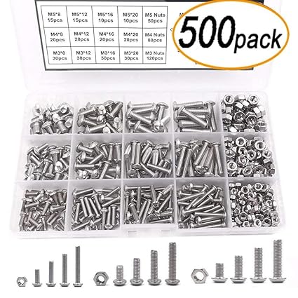 TopDirect 500PCS Schrauben Set M3 M4 M5 Edelstahl Schrauben Muttern Maschinenschrauben Flach Einfaßungs Schrauben Muttern