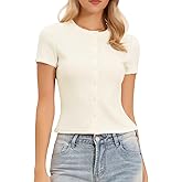 Allegra K Short Sleeve Knit Top for Women Casual Crew Neck Button Down Softy Comfy Knitted Tshirts