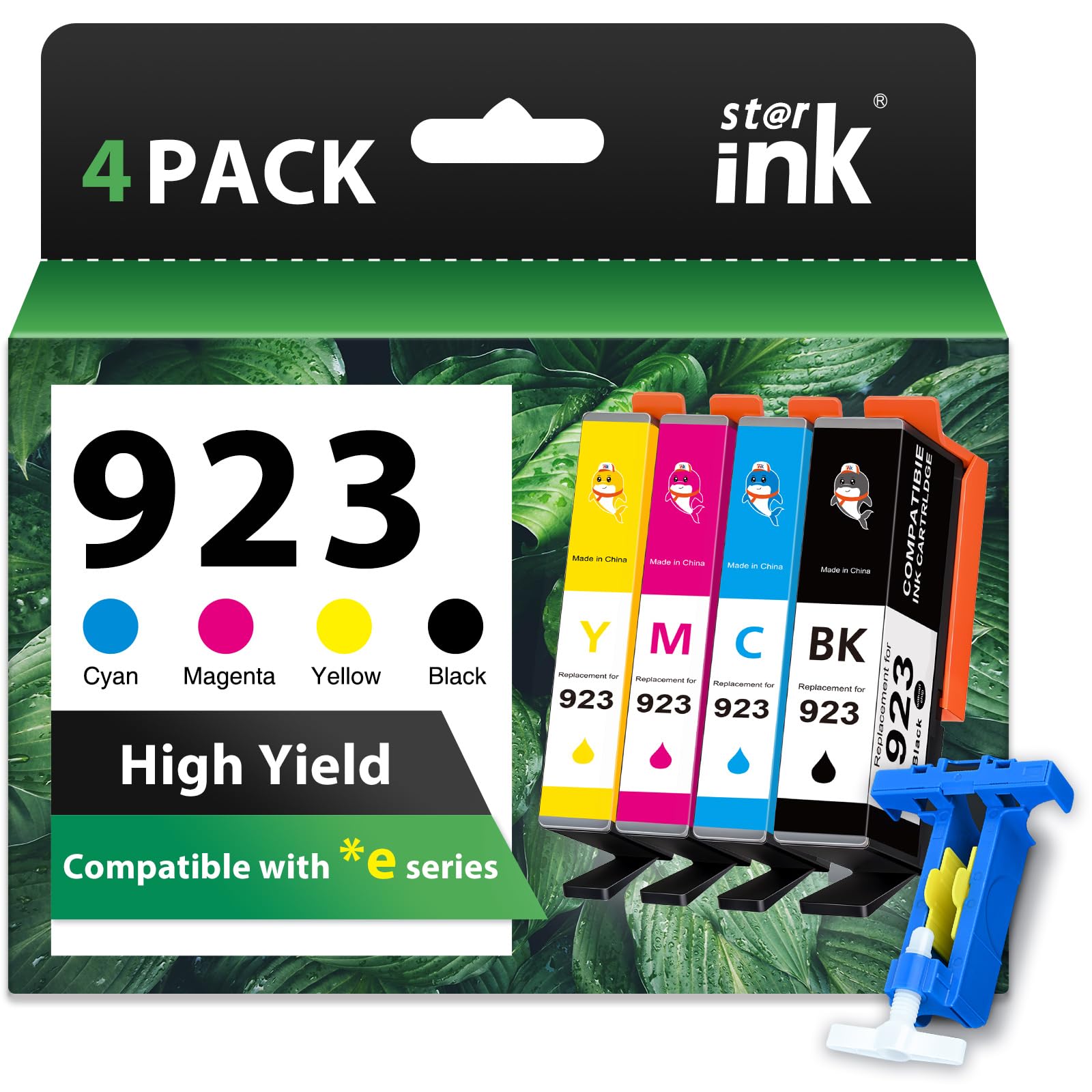 Photo 1 of 923 Ink Cartridges Combo Pack Replacement for HP 923 Ink Cartridges for HP Printers Work for HP OfficeJet Pro 8130e Ink OfficeJet Pro 8135e 8138e 8122e 8139e 8120e Printer Ink Without Chip,4 Packs