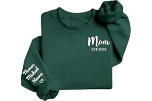 Savilediy Personalized Christmas Mothers Day Birthday Gift for Mom Grandma, Custom Embroidered Sweatshirt with Name on Sleeve