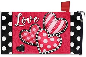FBCOO Valentine's Day Love Hearts Welcome Mailbox Cover Magnetic Standard Size 20.5" x 18", Red Polka Dots Buffalo Plaid Stripe Decorative Post Letter Box Wrap Decor Garden Yard Outdoor Decoration