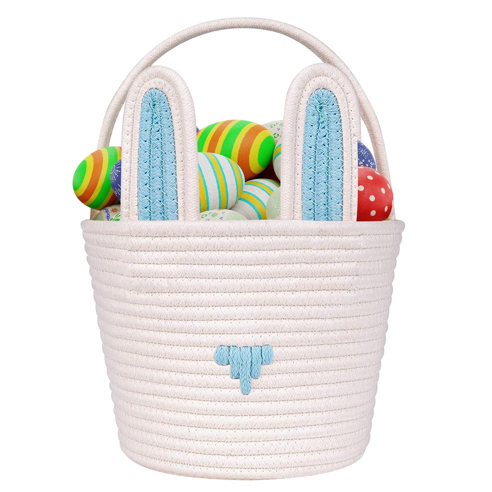 Easter Basket Empty Bunny Egg Baskets With Handle And Ears Easter Gifts Cute Woven Basket (blue)