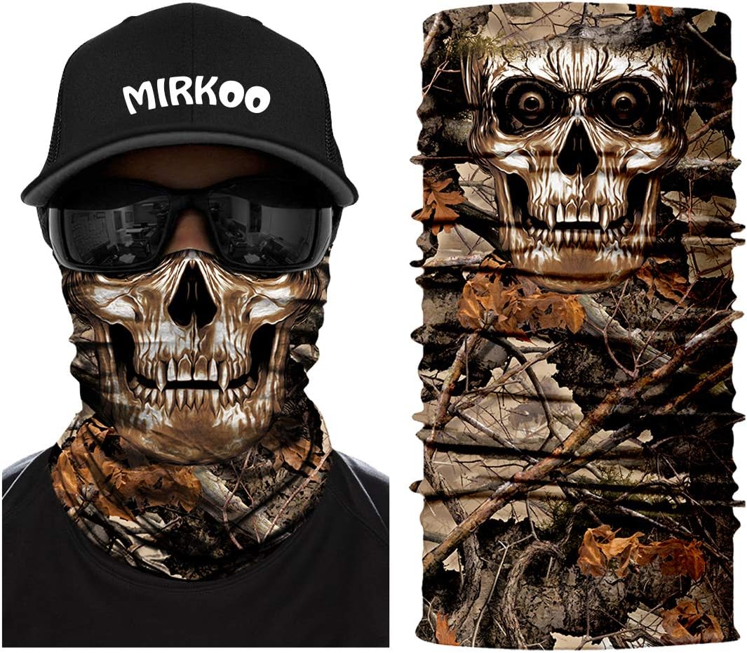 MIRKOO 3D Breathable Seamless Tube Face Mask, Dust-proof Windproof UV Protection Motorcycle Bicycle ATV Face Mask for Cycling Hiking Camping Climbing Fishing Hunting Motorcycling (SKULL-263)