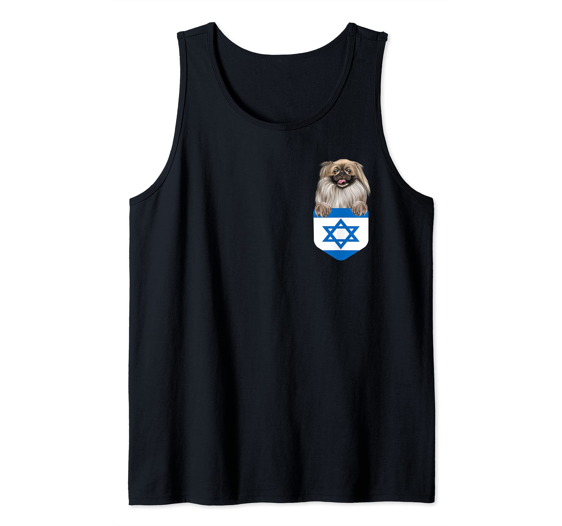Israel Flag Pekingese Dog In Pocket Tank Top