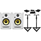 (2) KRK RP4G3W RP4-G3S White Rokit Powered 4" Studio Monitors+Stands+Foam Pads
