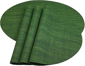 Red-A Placemats, Imitation Bamboo Oval Woven Vinyl Heat Resistant Placemats Washable Table Mats for Kitchen Table. (Set of 4, Hunter Green)