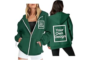 oiangi Custom Zip Up Hoodie Women Personalized Design Add Text Photo Logo Front Back Full Zip Sweatshirt Casual Hooded Jacket