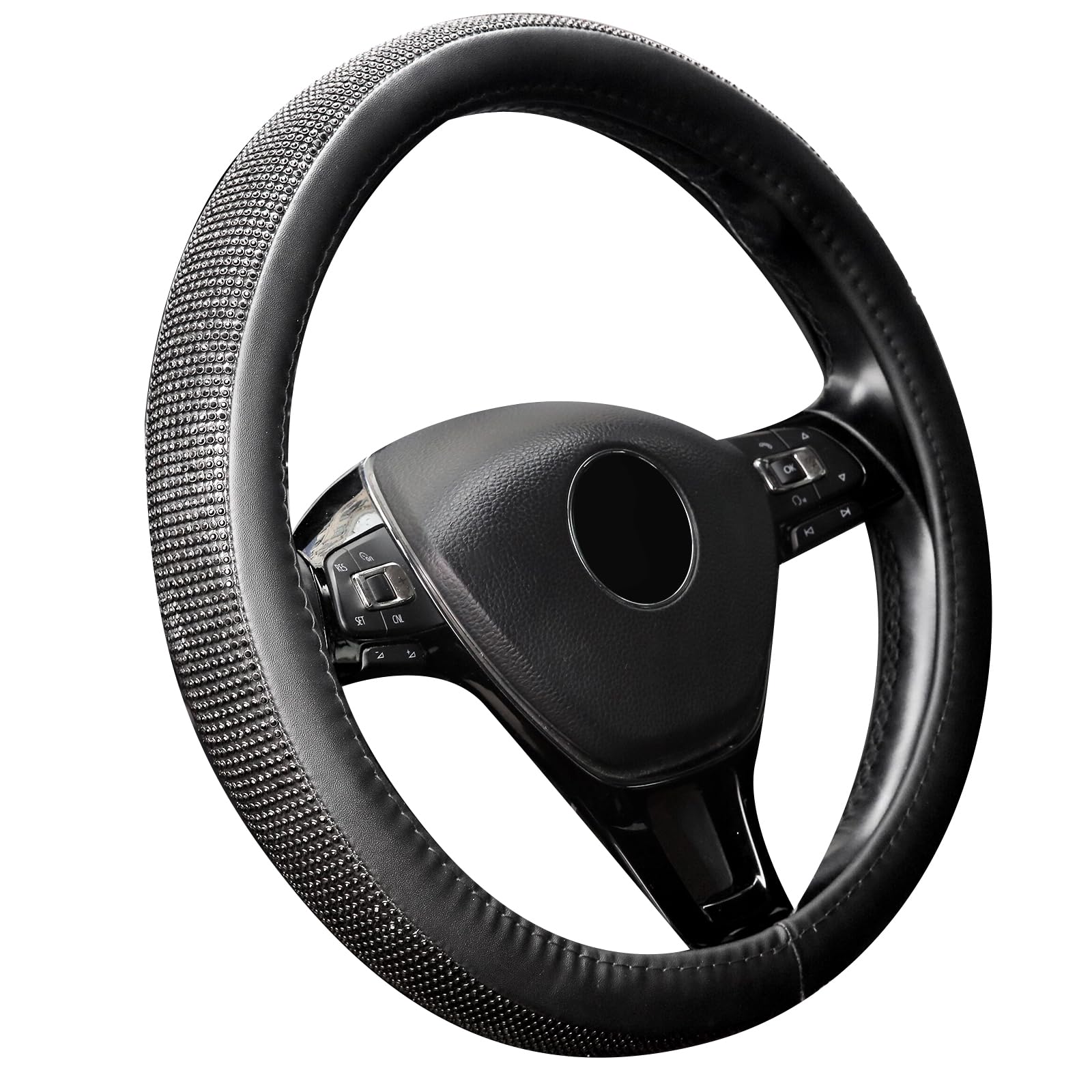 Photo 1 of New Diamond Leather Steering Wheel Cover with Bling Bling Crystal Rhinestones, Universal Fit 15 Inch Car Wheel Protector for Women Girls,Black Diamond