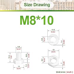 Pzsmocn 90 Pieces/30 Sets M8*10 mm Plastic White