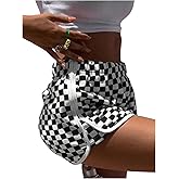 SOLY HUX Women's Plaid Shorts Checkered Elastic High Waisted Casual Summer Track Shorts