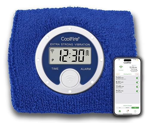 Coolfire Vibrating Alarm Clock Wristband, Silent Wake-Up Watch for Heavy Sleepers, Won't Disturb Partner, Couples/Roommates, Deaf/Hearing Impaired, 4 Alarms, Bluetooth App, Rechargeable (Blue) in Dubai - UAE | Whizz Alarm Clocks Coolfire Vibrating Alarm Clock Wristband, Silent Wake-Up Watch for Heavy Sleepers, Won't Disturb Partner, Couples/Roommates, Deaf/Hearing Impaired, 4 Alarms, Bluetooth App, Rechargeable (Blue) in Dubai - UAE | Whizz Alarm Clocks