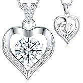 Moissanite Necklace for Women Moissanite Lab Created Diamond Heart Pendant Necklace Sterling Silver 1-3 Carat, Engraved with 'I LOVE YOU', Jewelry Gifts, for Wife, for Girlfriend, for Mom, Birthday Gift, Anniversary Present