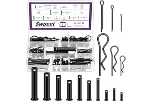 Swpeet 100Pcs 10 Sizes Clevis Pins with Cotter Pin Assortment Kit, Single Hole Flat Head Clevis Pins, R Pins, Hairpin, Cotter