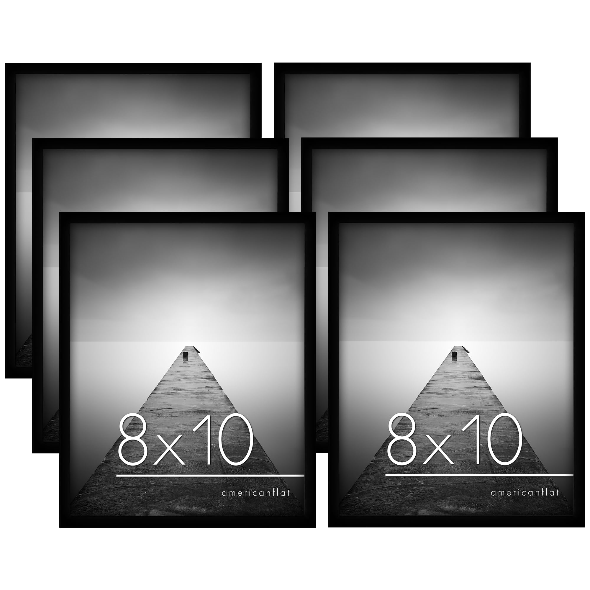Photo 1 of Americanflat 8x10 Picture Frame with Shatter-Resistant Glass - Set of 6 - Galleria Collection - Picture Frames for Tabletop and Wall Display - Black
