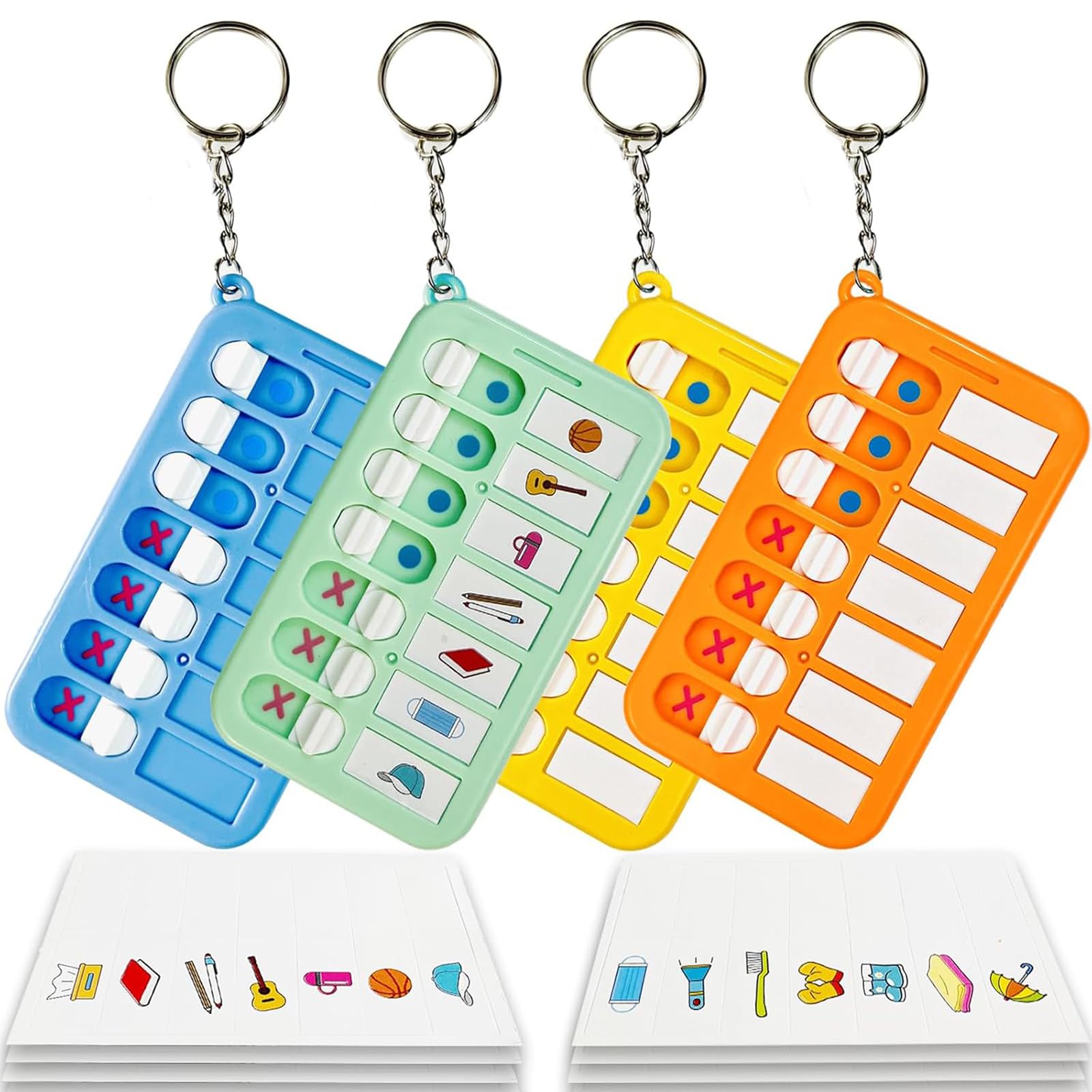 忘れ物チェッカー 持ち物チェッカー チェックリスト やることリスト 4個入り 子供 時間管理 TO DO リストチェックリストボード 習慣 確認 携帯便利 計画カードキーホルダー 毎日スケジュールチャート 項目 時間管理ノート メモ 仕事-ブルー+グリーン+イエロー+オレンジ の商品画像