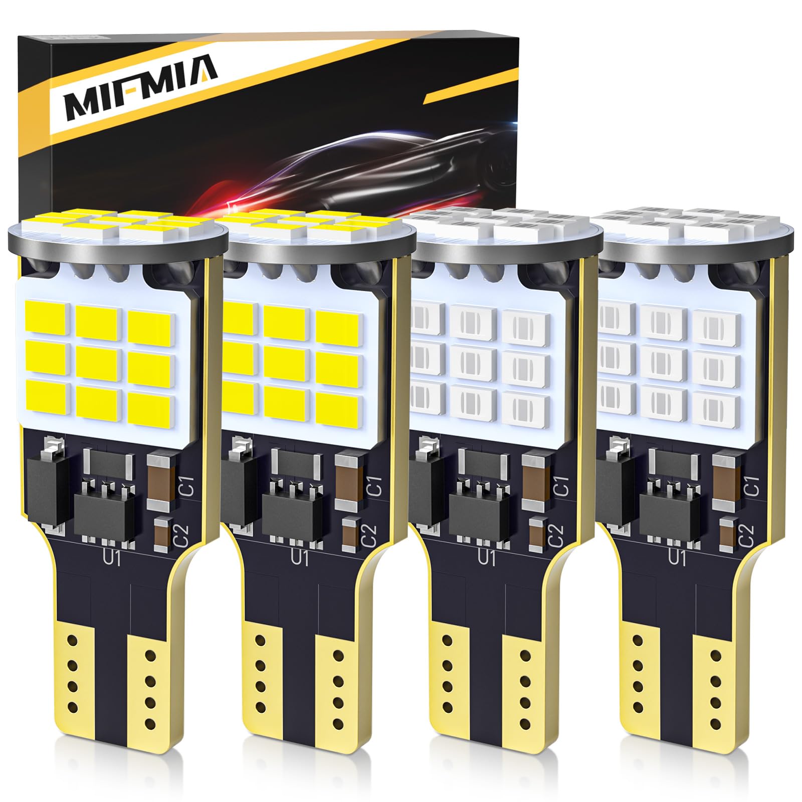 Photo 1 of MIFMIA 912 921 LED Bulbs for Cargo Light High Mount Stop 3rd Brake Light Combo White/Red, High Power 27-SMD Chipsets 400% Brighter T15 906 904 W16W (Upgraded, Pack of 4)