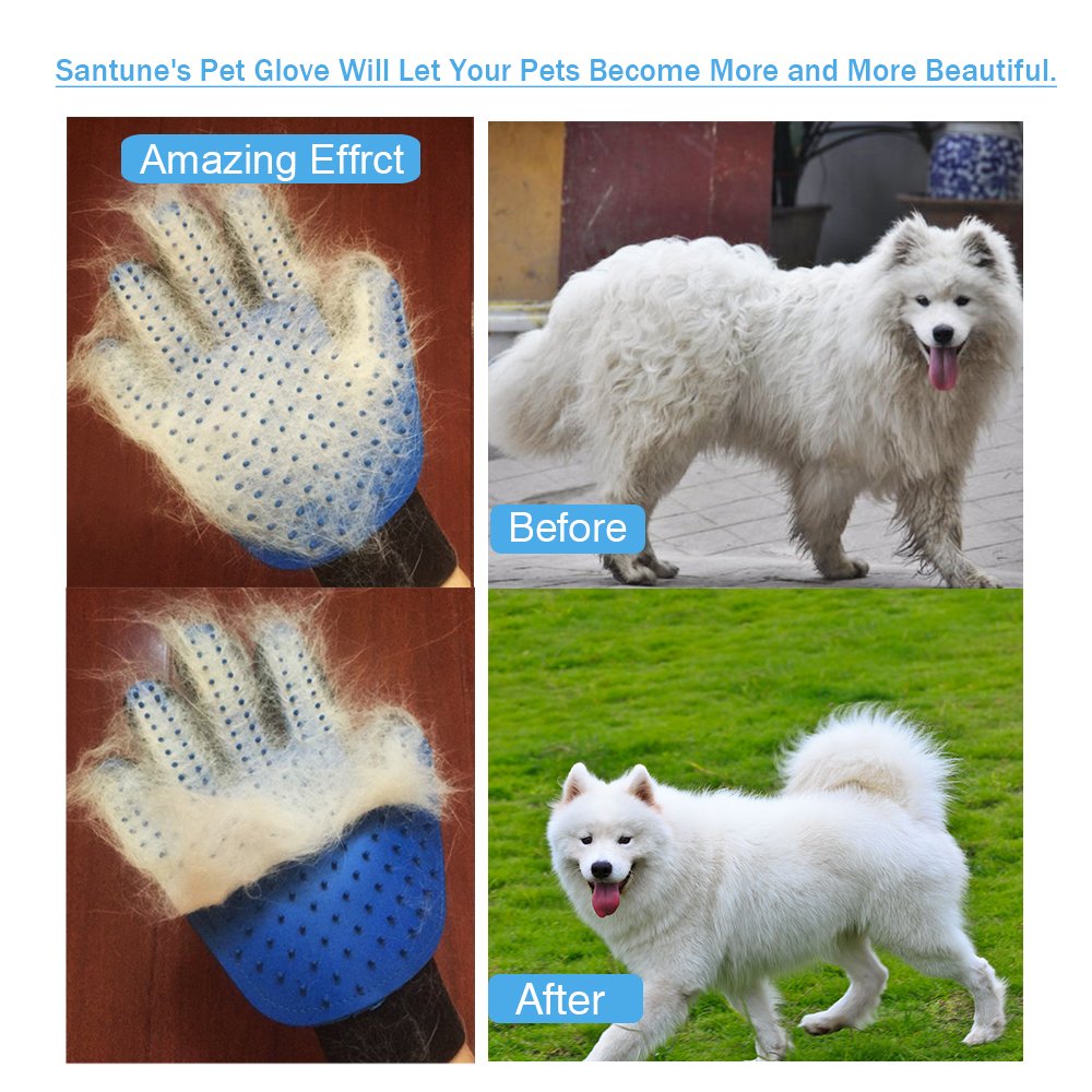 Blue Pet Glove Groomig comb Efficient Hair Remover Mitt Gentle Deshedding Brush Tool With Five Finger Design True Touuch Massage Bath gloves Perfect For Dogs and Cats with Long or Short Fur(One Pair)