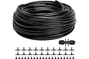 Maotong 100FT 1/4 inch Drip Irrigation Tubing Distribution Hose Tube for Garden Irrigation System (Includes 1 pack 6-Way Connector and 20pcs 1/4" Tee Splitters and End Plugs)