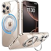Temdan Designed for iPhone 16 Pro Max Case, 360°Rotatable Ring Stand Compatible with MagSafe Military-Grade Protection Magnetic Kickstand Case 6.9 inch-Clear