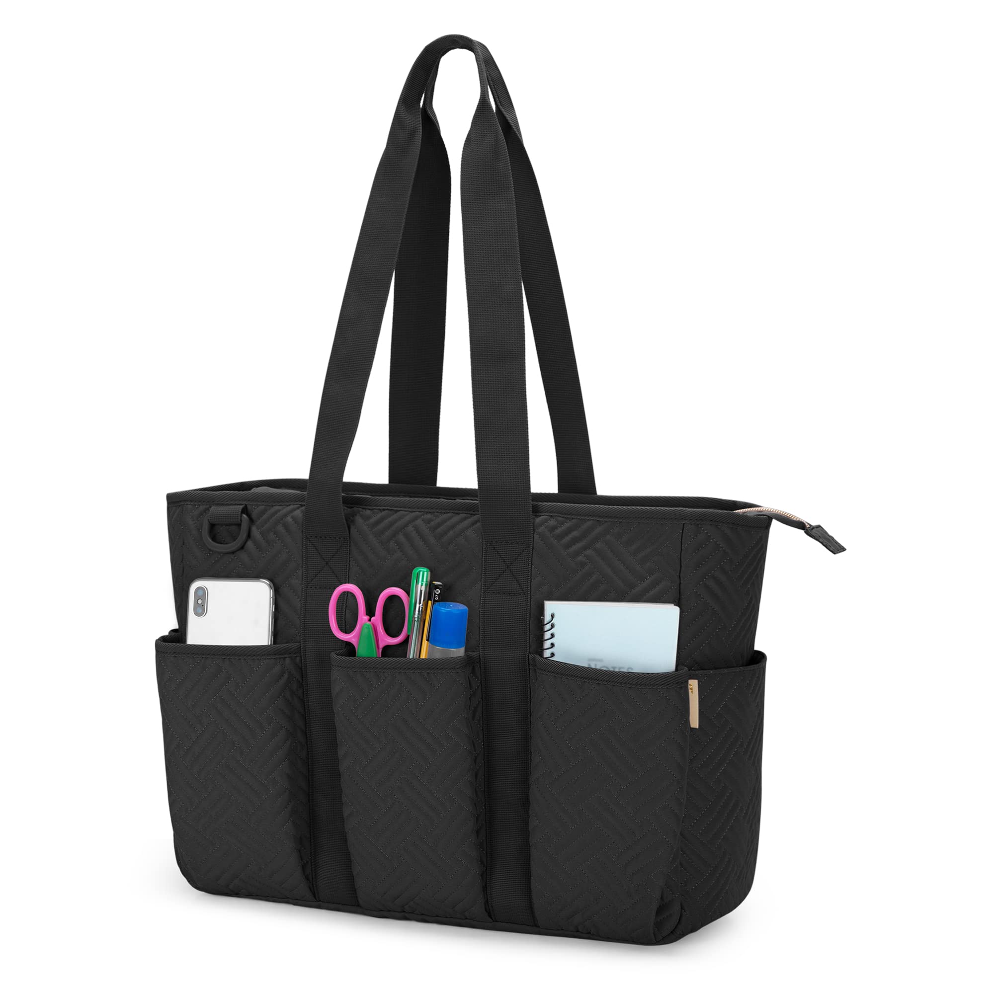 Fasrom Laptop Tote Bag for Women Men, Large Teacher Work Bags with Laptop Compartment, Messenger Shoulder Bags (Empty Bag Only), Black