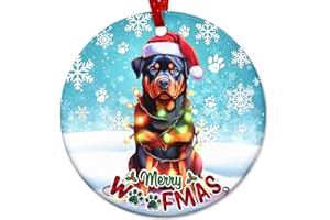 Sportyzen Cute Rottweiler Dog Ceramic Ornament - Santa Hat Christmas Decoration, for Dog Lovers, Family, Friends