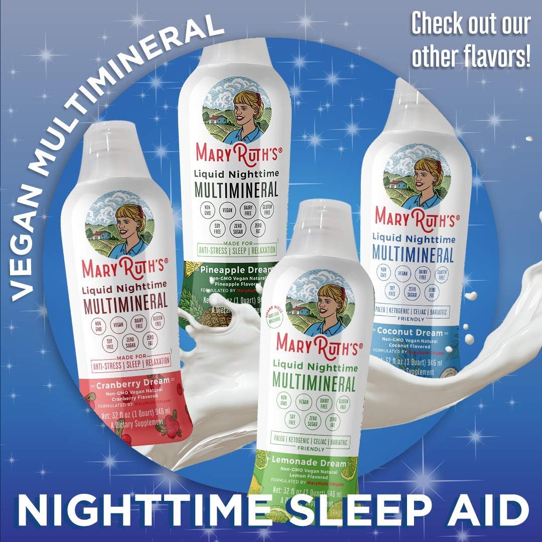Liquid Sleep Multimineral by MaryRuth's (Coconut) Vegan Vitamins, Minerals, Magnesium, Calcium & MSM - Natural Sleep & Stress Aid - Muscle Relaxation - NO Melatonin - Non-GMO Paleo 0 Sugar 0 Fat 32oz: Health & Personal Care