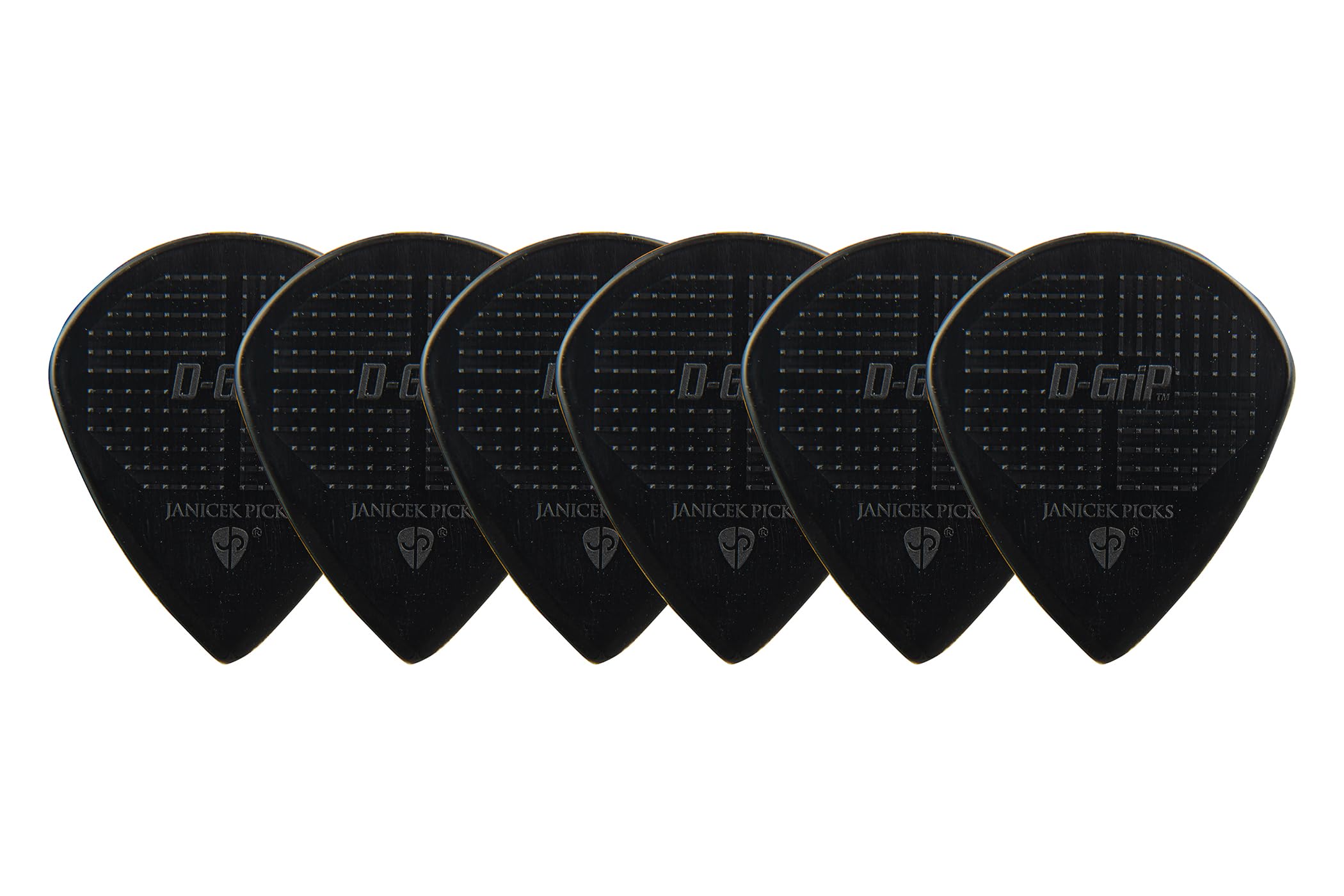D-Grip Plectrum - Janicek Nylon Picks - Jazz C-large shape - 1.40 mm Black - Pack of 6 - with non-slip textured surface - made in Czech Republic