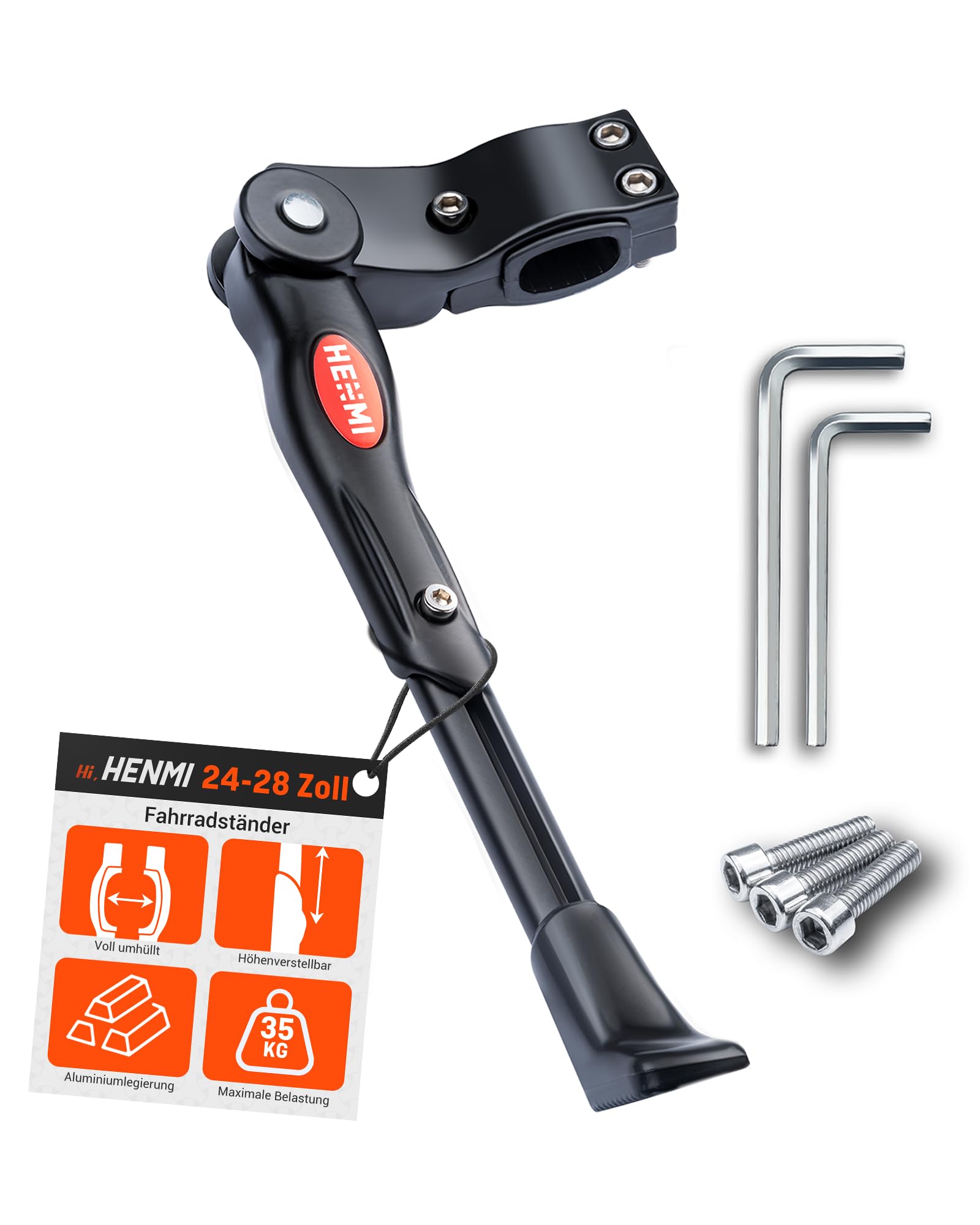 HENMI Bike Stand 24 – 28 Inches，4 cm Height Adjustable and Universal Kickstand For Mountain Bike, Road Bike