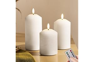 Eywamage White Flameless Pillar Candles with Remote, Flickering LED Candles Battery Powered Real Wax Set of 3