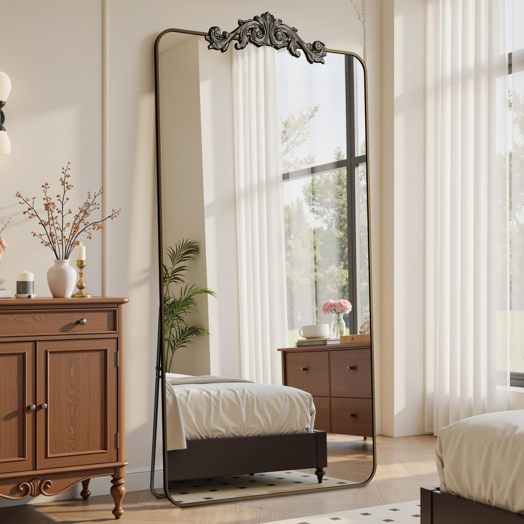 Photo 1 of Furnbar Vintage Full Length Mirror, 76"x34" Floor Mirror with Carved, Full Body Mirrors for Home Decor, Standing/Hanging Large Wall Mirrors for Bedroom/Living Room/Entryway, Bronze, Retro Style