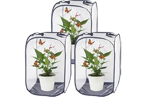 Antoll 3Pcs 24" M Size Blue Butterfly Habitat Cage, Monarch Butterfly Habitat, Butterfly Cage for Caterpillars, Flying Insect Mesh Cage, Outdoor Observation Plant, Pop-Up Open Size: 16"x16"x24"