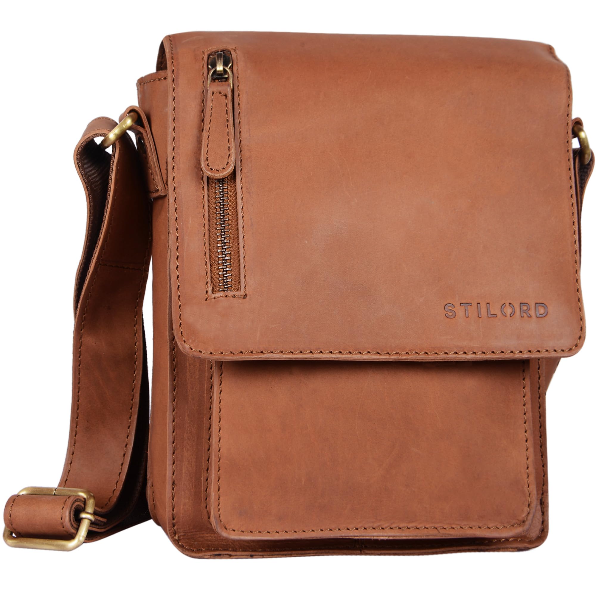 STILORD "Finn" Small Shoulder Bag for Men Vintage Cross Body Bag Suitable for 8.4 inch Tablets Satchel Genuine Leather Colour:Brown