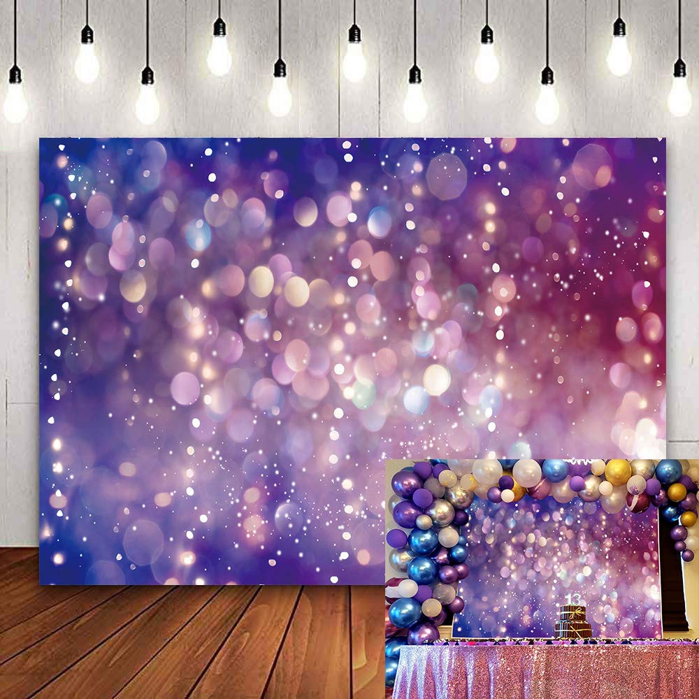 WR Purple Light Spots Backdrop Dreamy Glitter Dots Halos Photography Background Girl Birthday Party Baby Shower Decor Banner Video Photo Studio Props, 7x5FT