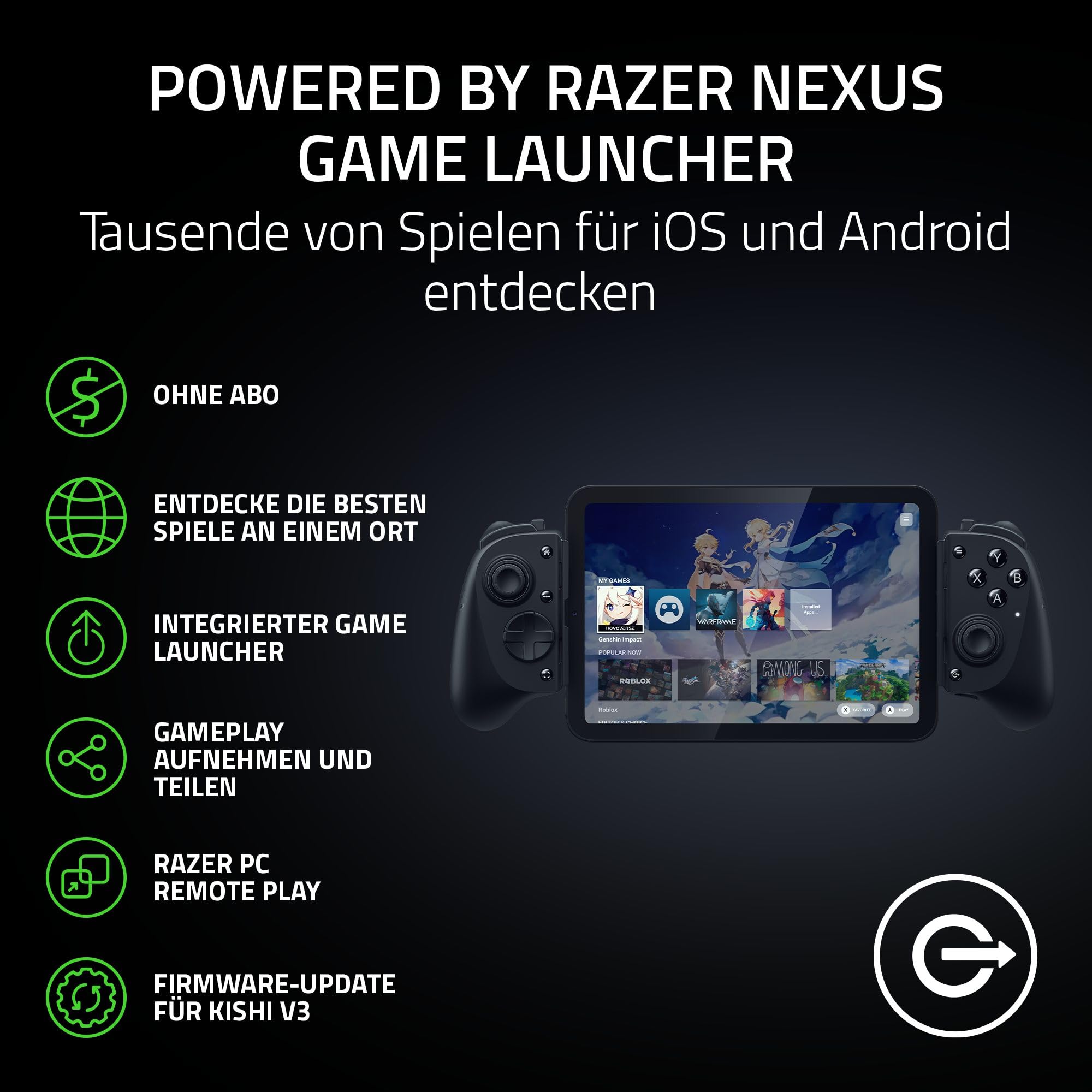 Razer Kishi V3 Pro - Full-Size-Mobile-Controller für iPhone, Android-Smartphones und Tablets 8" - USB-C Plug-and-Play - Anti-Drift-Analogsticks - Sensa HD Haptik - Nexus App, Schwarz 9