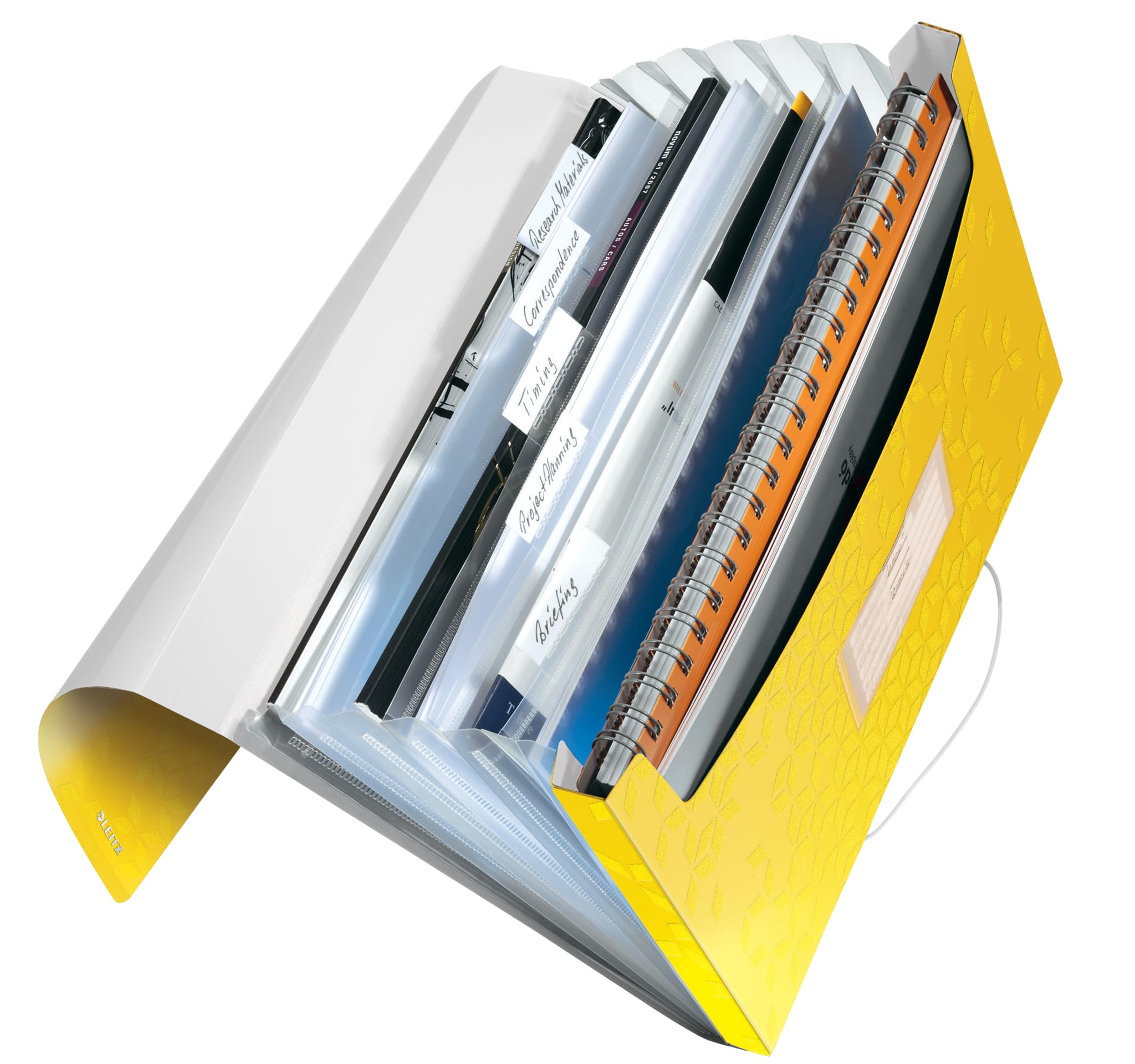 Leitz A4 Expanding File with 6 Compartments, Elastic Band Fastener, Yellow, WOW Range, 45890016