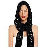 Bazeen 3-in-1 Hooded Scarf, Sequined Knit Winter Hood with Fleece Lining, One Size, Black