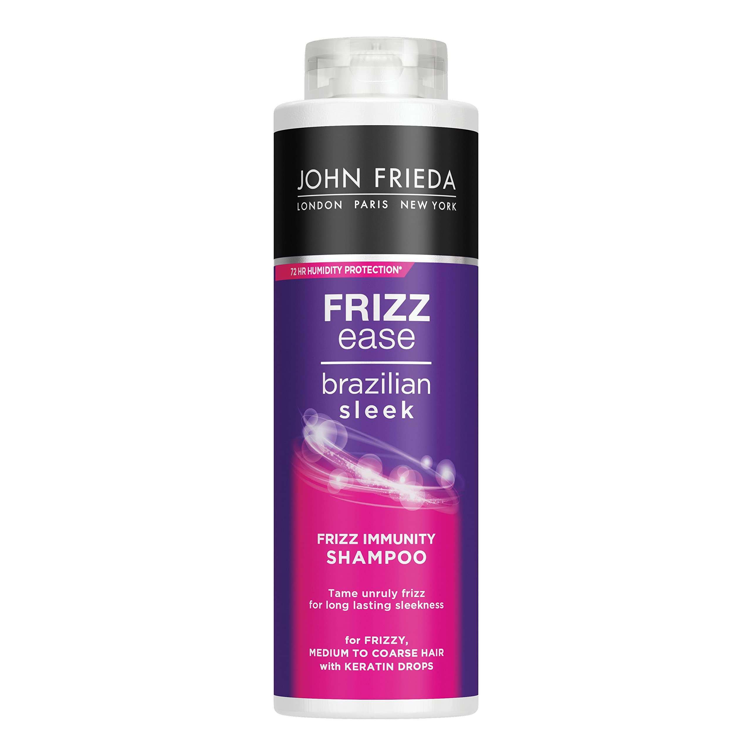 John Frieda Frizz Ease Brazilian Sleek Frizz Immunity Smoothing Shampoo 500ml, Hydrating Shampoo for Frizzy, Coarse Hair