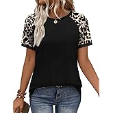 WIHOLL Womens Summer Tops Color Block Short Sleeve Raglan Shirts Spring Fashion Clothes Vacation Outfits