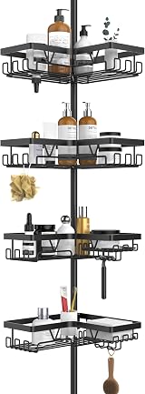 KEGII Telescopic Corner Shower Caddy Black 4-Tier Adjustable Shelf view 1